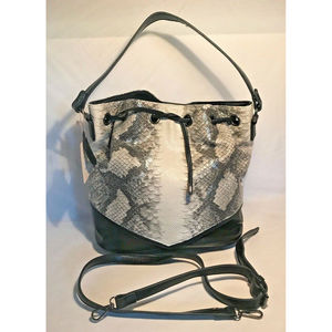 NEW Mellow World Gray/Black Faux Snakeskin Large Purse | 2 Diff Straps! NWT